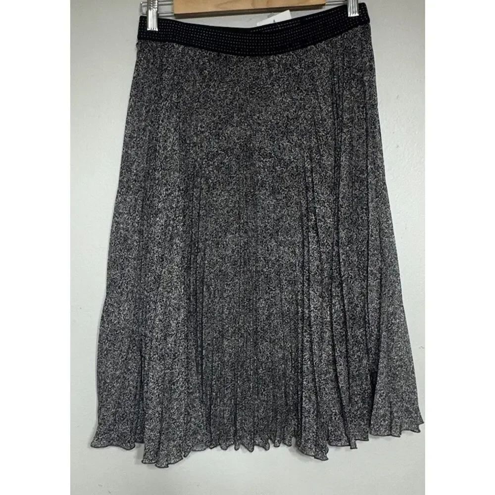 Topshop Midi Pleated Skirt Grey Women’s Size 8 Pull-On Speckled Lined NEW